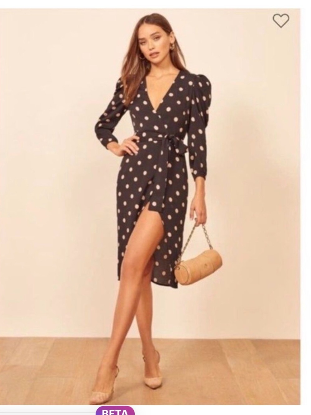 Reformation Size Medium Black Polka Dot Wrap Midi Dress